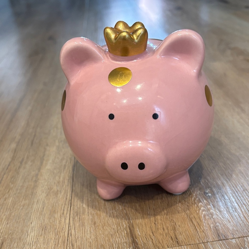 🆕 Pink and Gold Piggy Bank with Crown